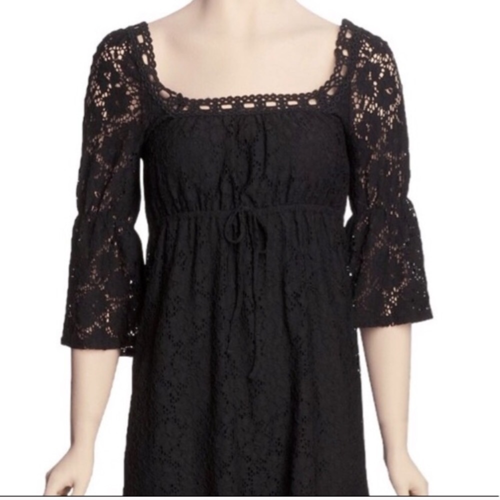 -Laundry- black crochet boho bell sleeve dress